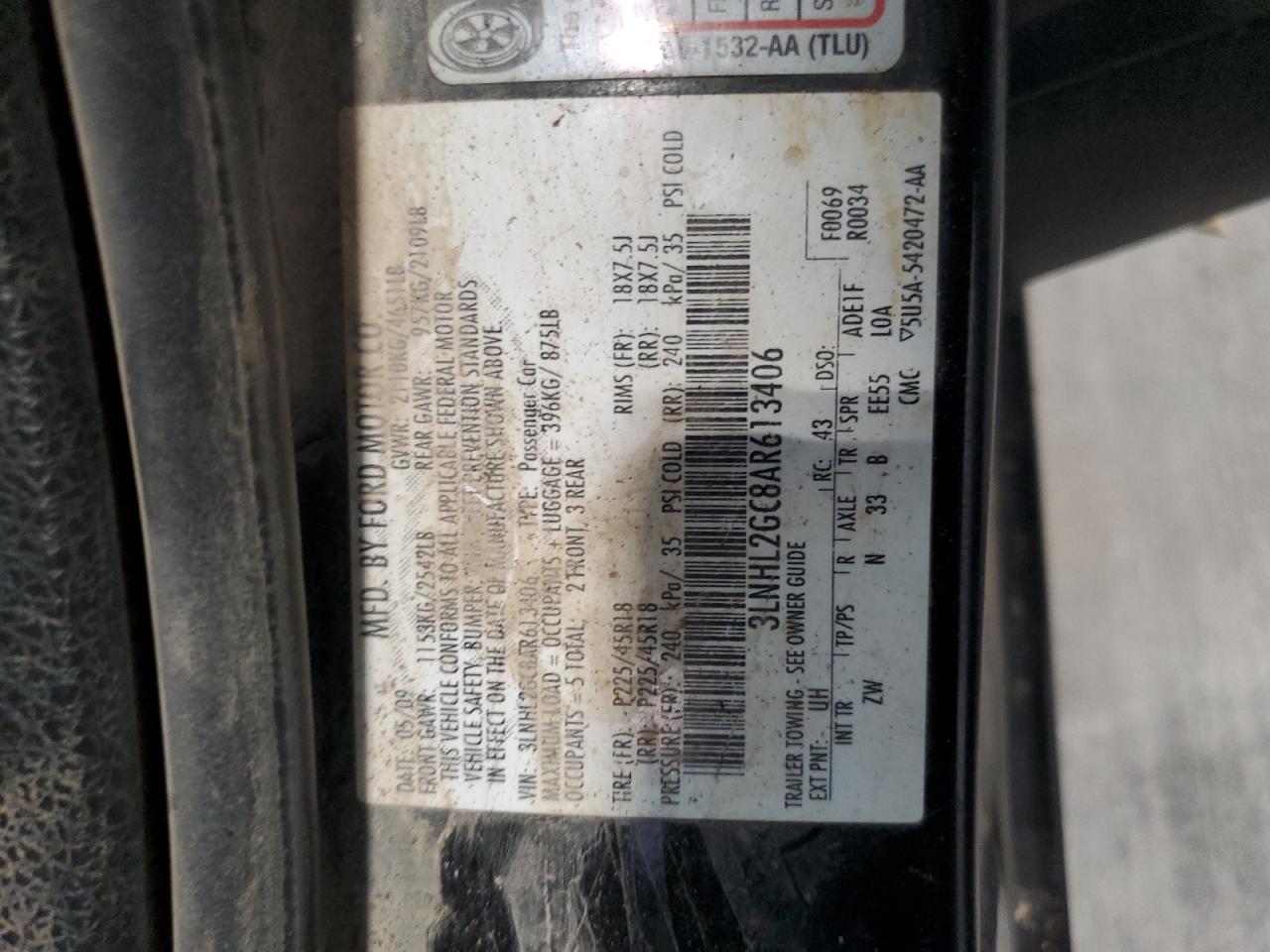 2010 Lincoln Mkz VIN: 3LNHL2GC8AR613406 Lot: 87087375