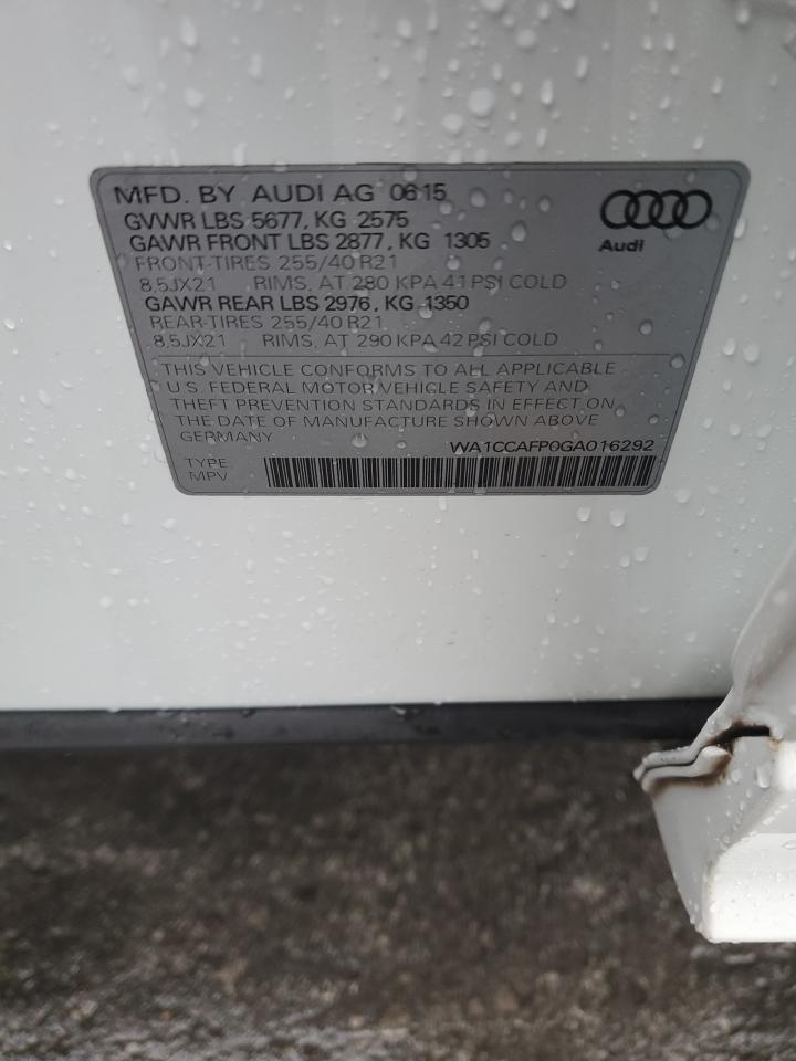 2016 Audi Sq5 Premium Plus VIN: WA1CCAFP0GA016292 Lot: 90356065