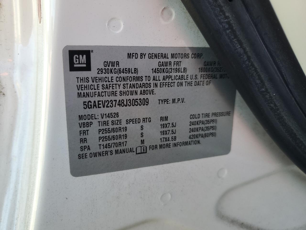 2008 Buick Enclave Cxl VIN: 5GAEV23748J305309 Lot: 82378215