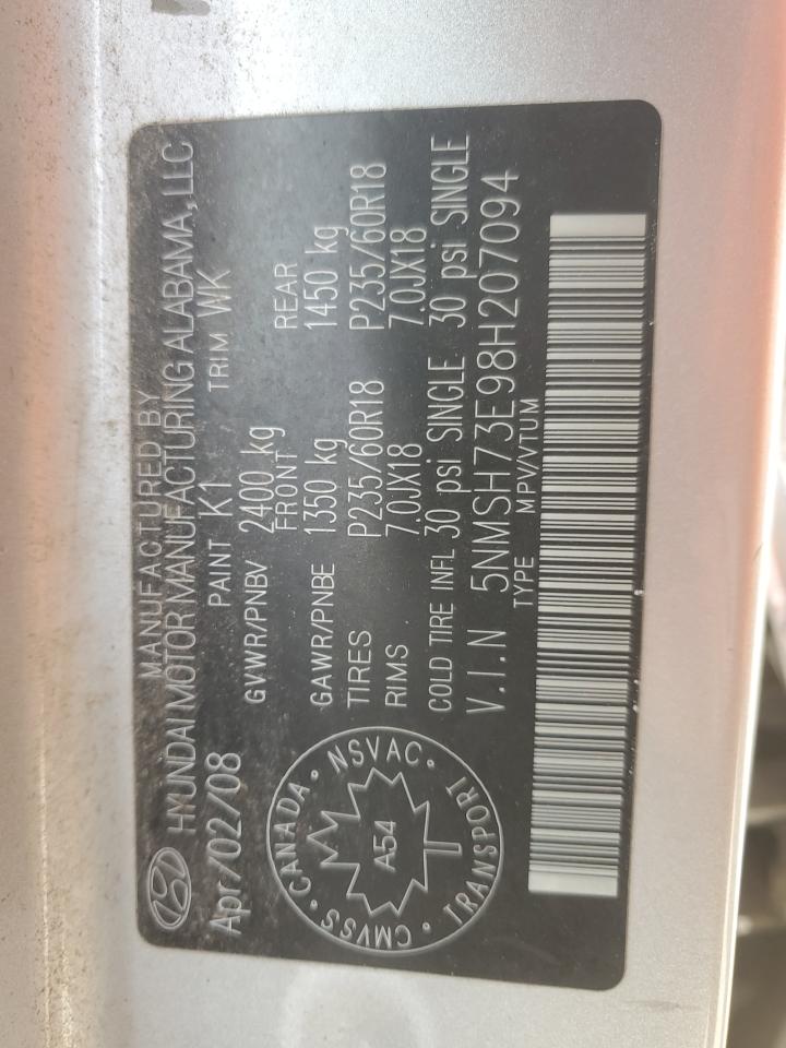 2008 Hyundai Santa Fe Se VIN: 5NMSH73E98H207094 Lot: 85885555