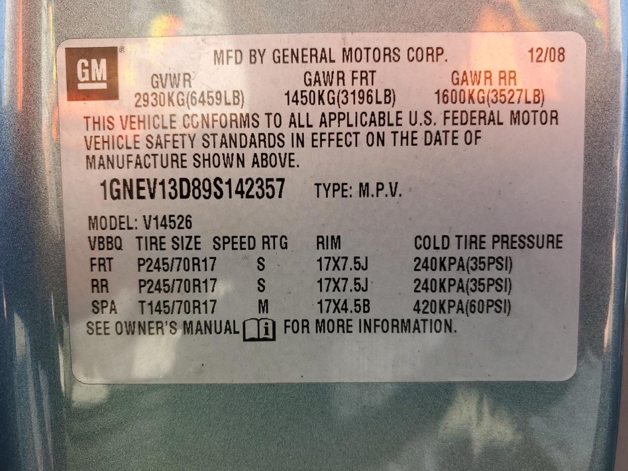 2009 Chevrolet Traverse Ls VIN: 1GNEV13D89S142357 Lot: 86122985