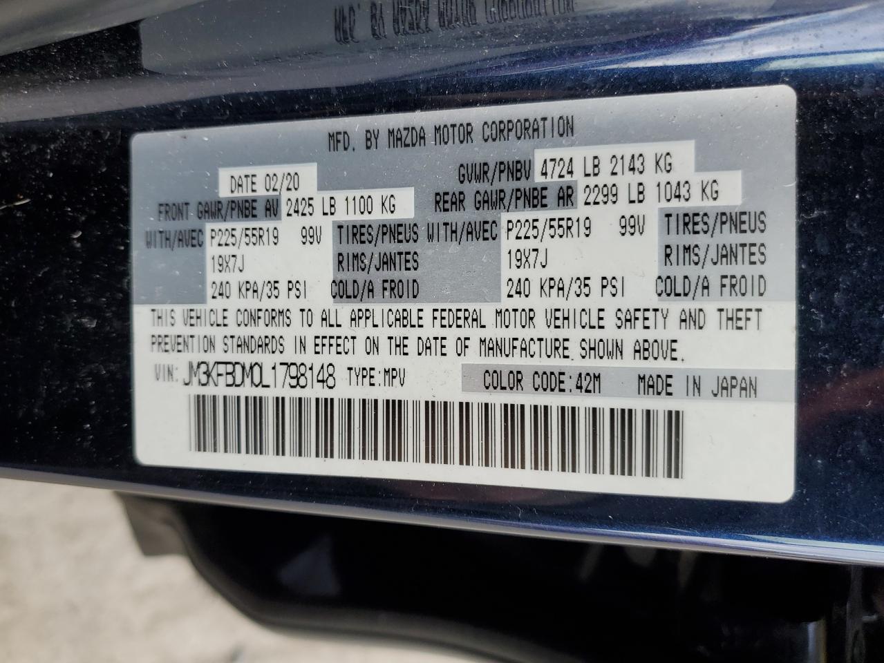 2020 Mazda Cx-5 Grand Touring VIN: JM3KFBDM0L1798148 Lot: 89519645