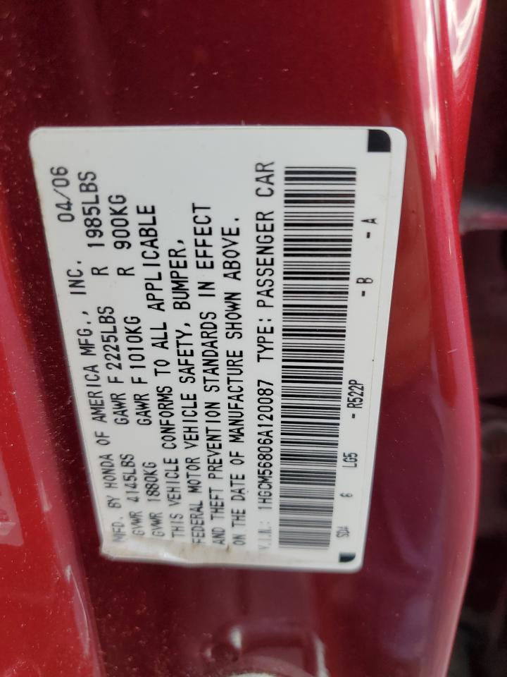 2006 Honda Accord VIN: 1HGCM56806A120087 Lot: 82363425