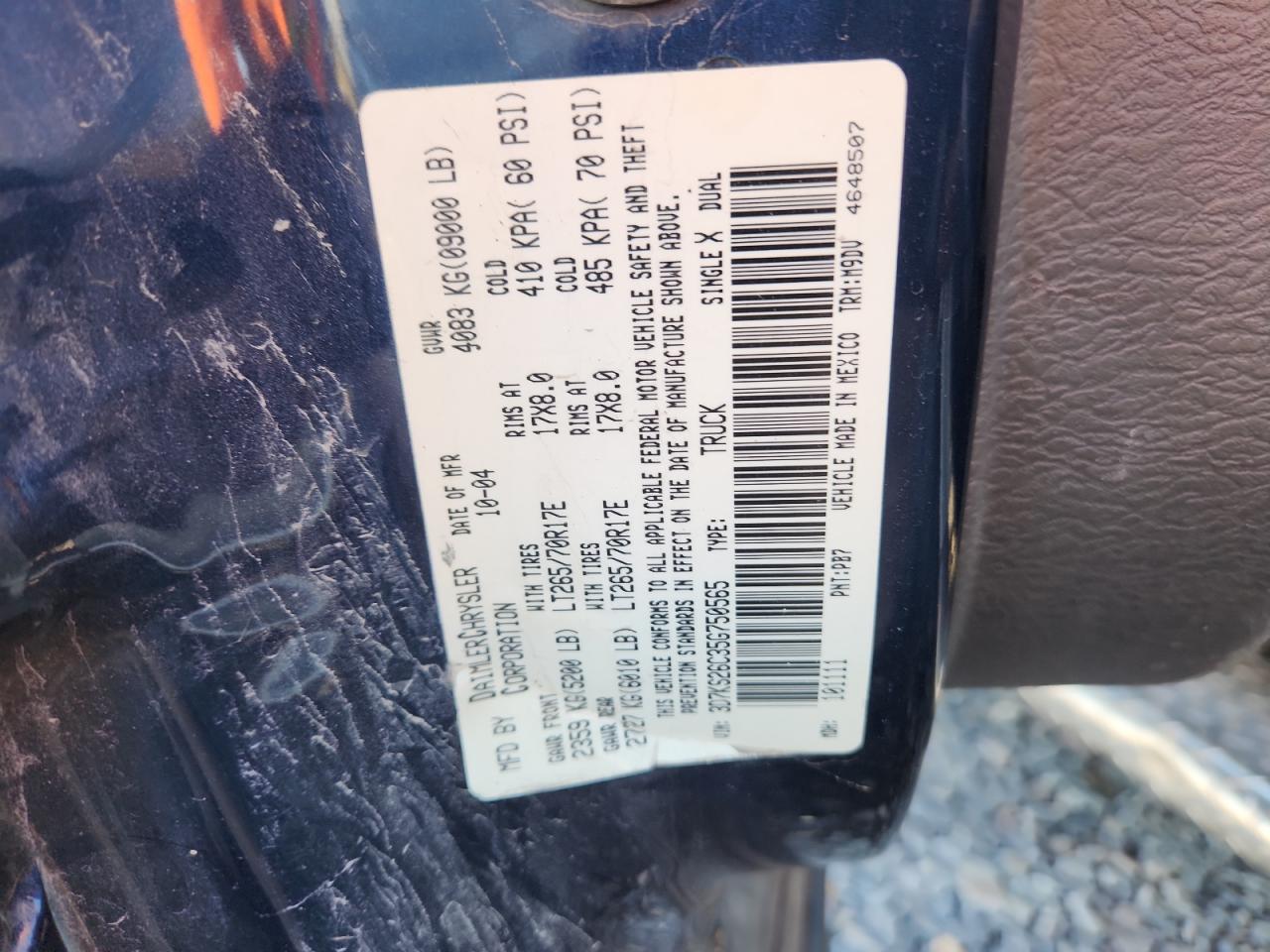 2005 Dodge Ram 2500 St VIN: 3D7KS26C35G750565 Lot: 84634855