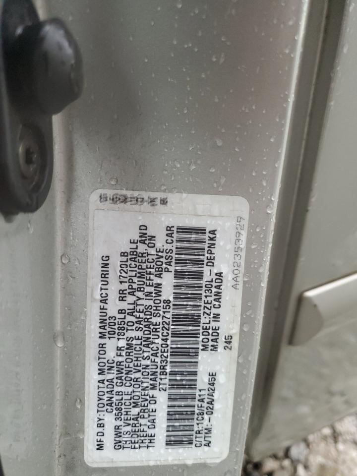 2004 Toyota Corolla Ce VIN: 2T1BR32E04C227158 Lot: 82189985