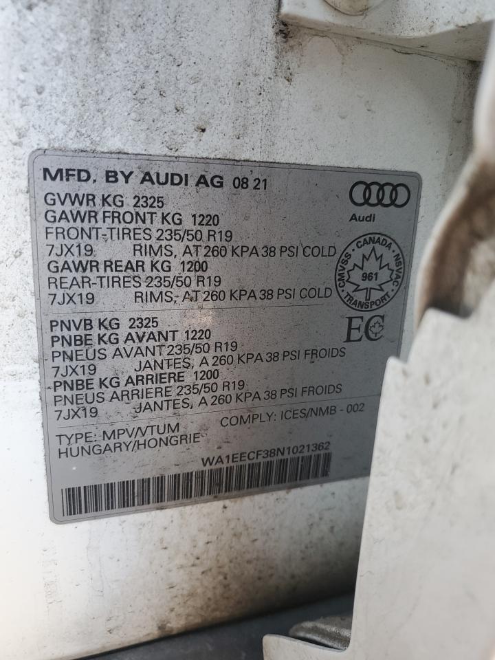 2022 Audi Q3 Premium Plus S Line 45 VIN: WA1EECF38N1021362 Lot: 84458035