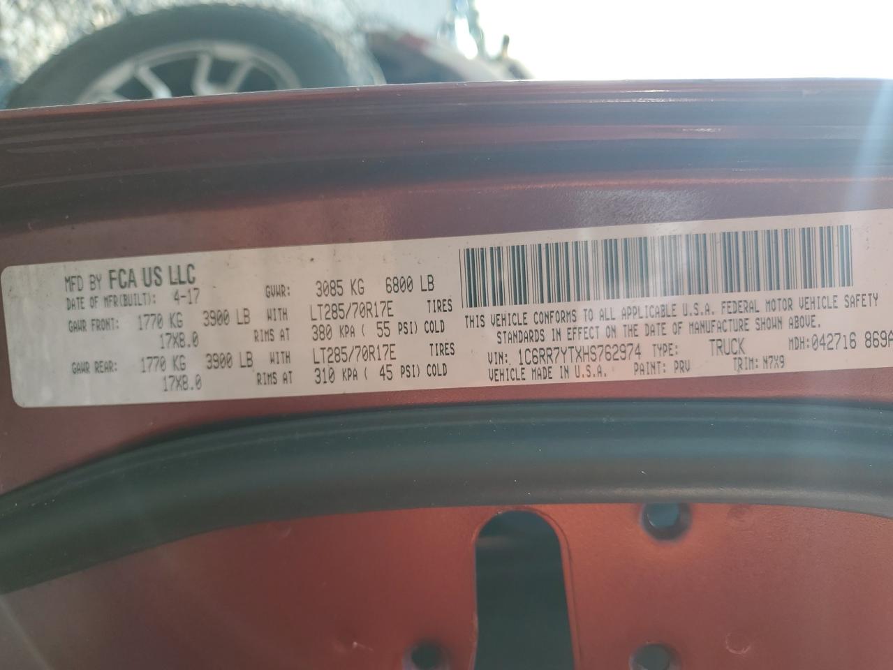 2017 Ram 1500 Rebel VIN: 1C6RR7YTXHS762974 Lot: 84601735