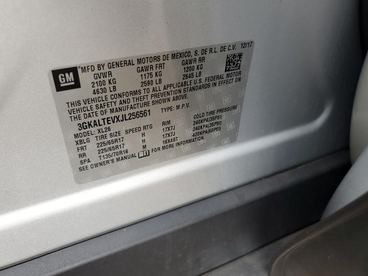 2018 GMC Terrain Sle VIN: 3GKALTEVXJL256561 Lot: 82489355