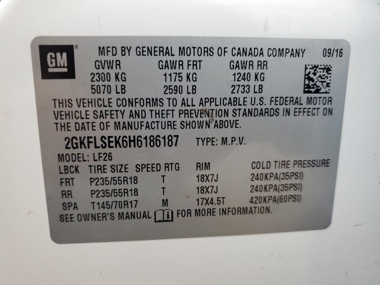 2017 GMC Terrain Sle VIN: 2GKFLSEK6H6186187 Lot: 87100335