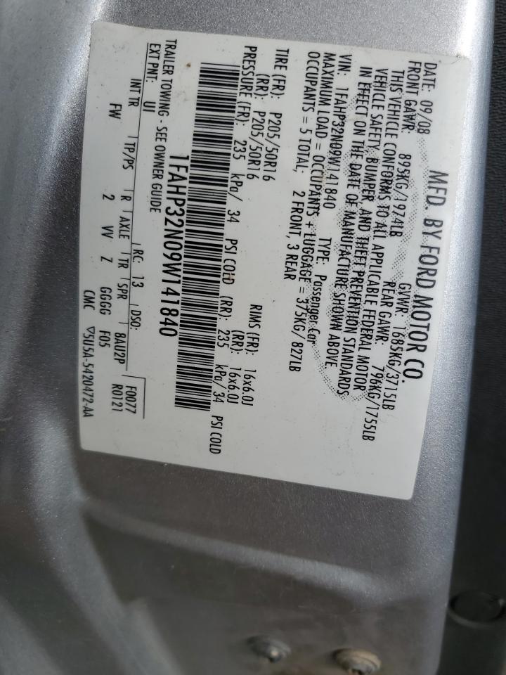 2009 Ford Focus Se VIN: 1FAHP32N09W141840 Lot: 87193575