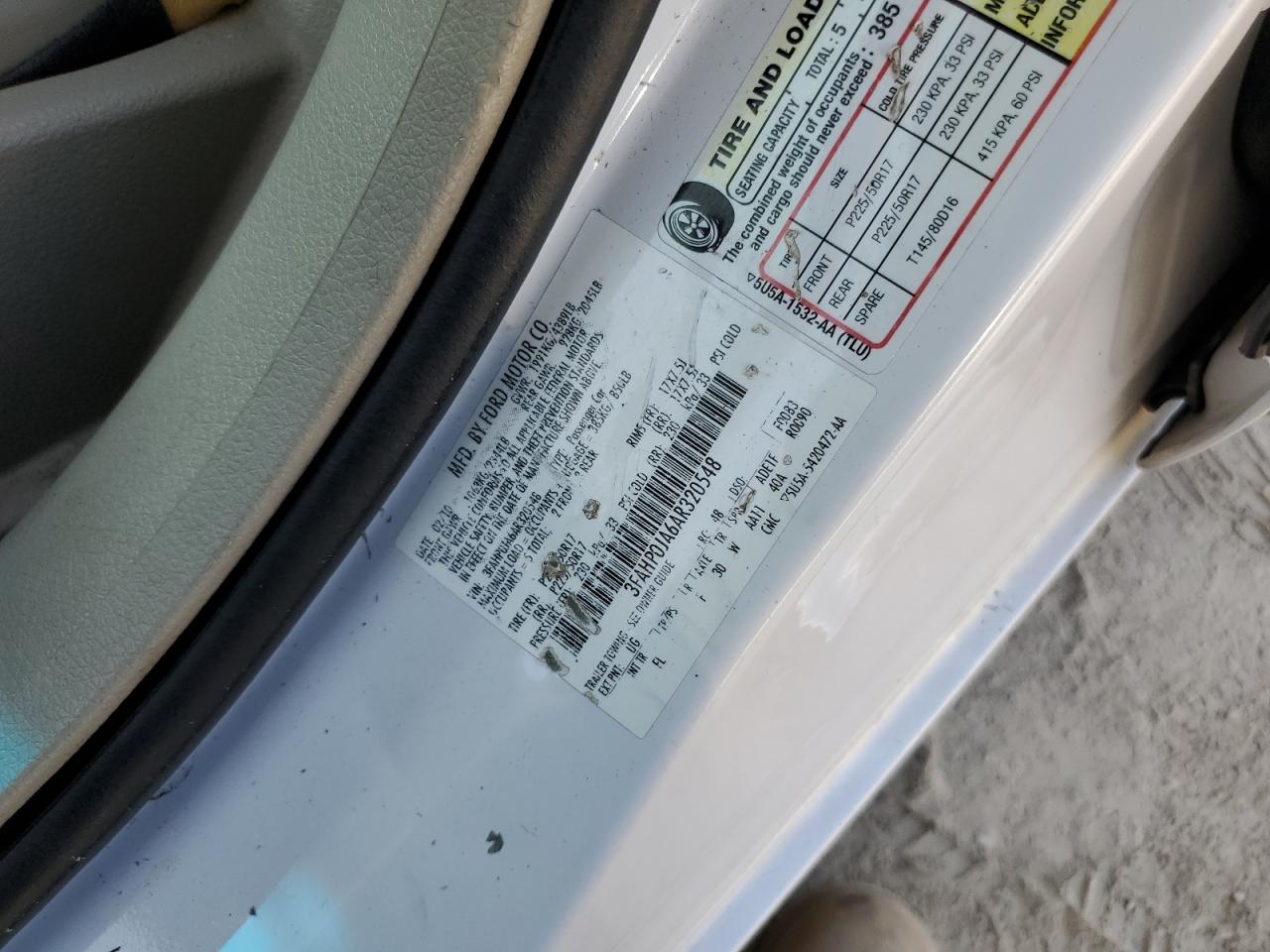 2010 Ford Fusion Sel VIN: 3FAHP0JA6AR320548 Lot: 82569155