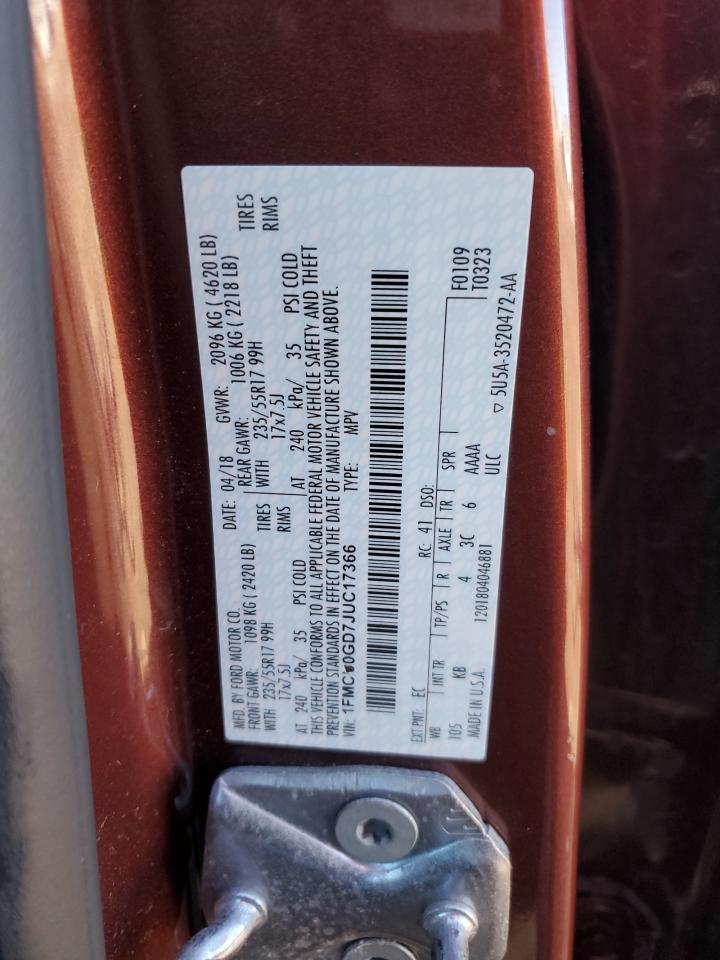 2018 Ford Escape Se VIN: 1FMCU0GD7JUC17366 Lot: 85941765