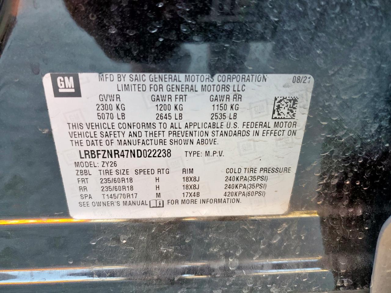 2022 Buick Envision Essence VIN: LRBFZNR47ND022238 Lot: 90120405