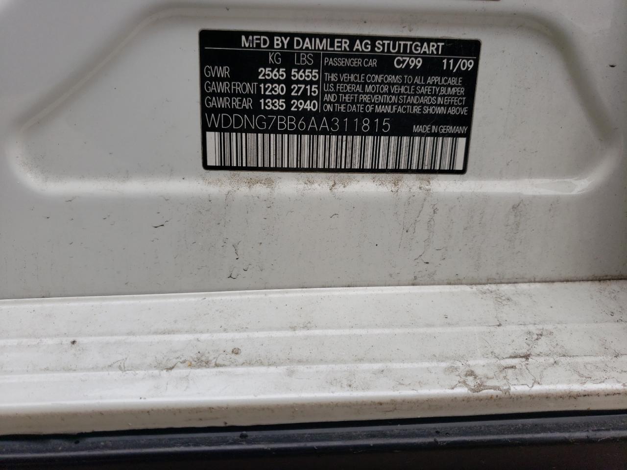 2010 Mercedes-Benz S 550 VIN: WDDNG7BB6AA311815 Lot: 85513815