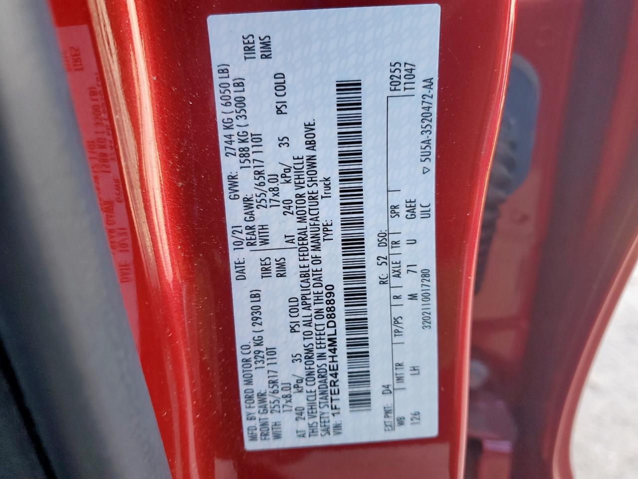 2021 Ford Ranger Xl VIN: 1FTER4EH4MLD88890 Lot: 81947635