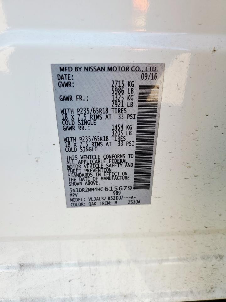 2017 Nissan Pathfinder S VIN: 5N1DR2MN4HC615679 Lot: 85283035