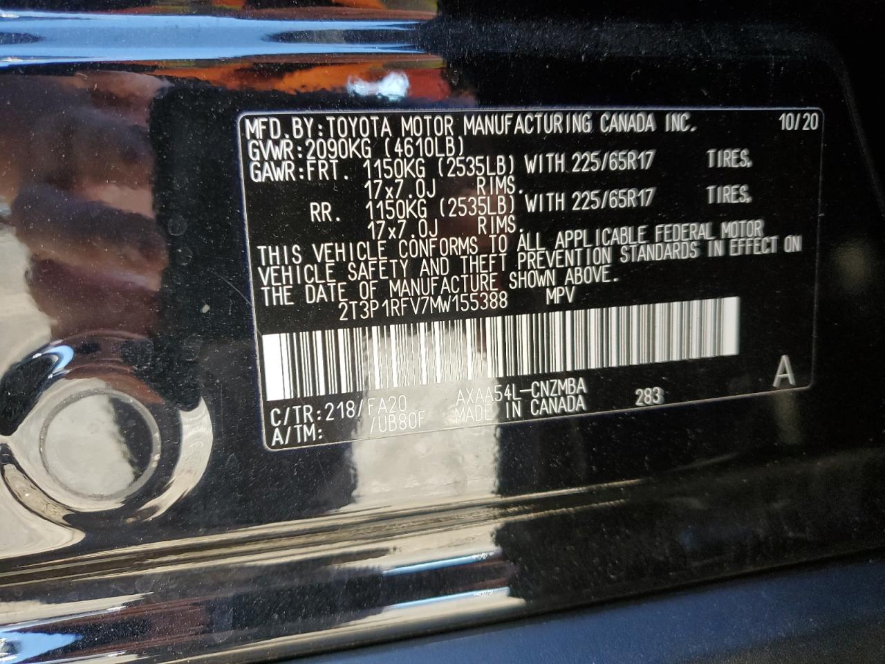 2021 Toyota Rav4 Xle VIN: 2T3P1RFV7MW155388 Lot: 85670995