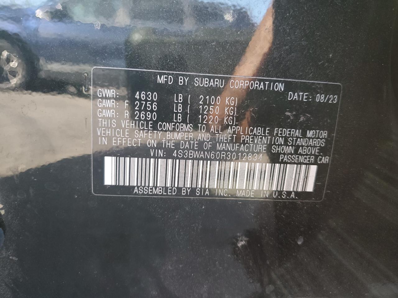 2024 Subaru Legacy Limited VIN: 4S3BWAN60R3012834 Lot: 82775715