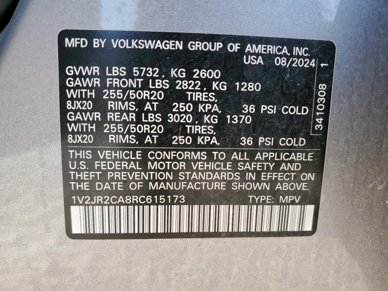 2024 Volkswagen Atlas Se VIN: 1V2JR2CA8RC615173 Lot: 85345745