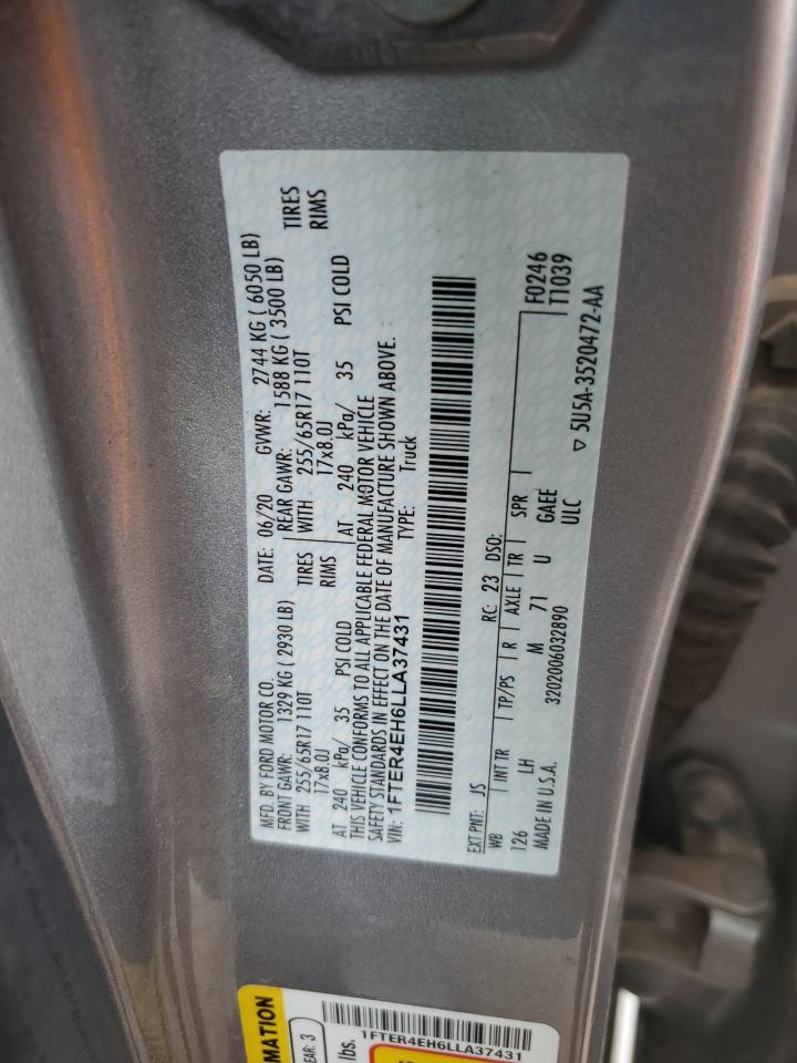 2020 Ford Ranger Xl VIN: 1FTER4EH6LLA37431 Lot: 90075485