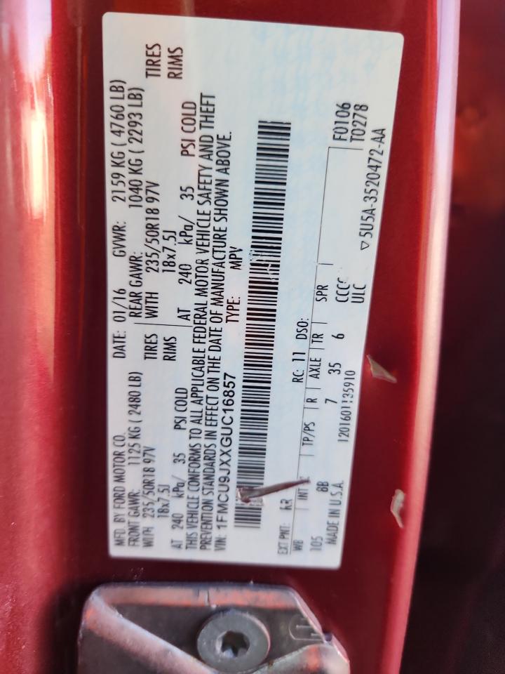 2016 Ford Escape Titanium VIN: 1FMCU9JXXGUC16857 Lot: 85663975