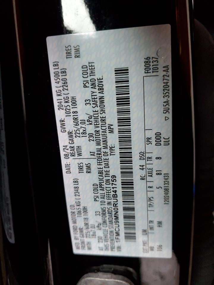 2024 Ford Escape St Line VIN: 1FMCU9MN0RUB41759 Lot: 85835595