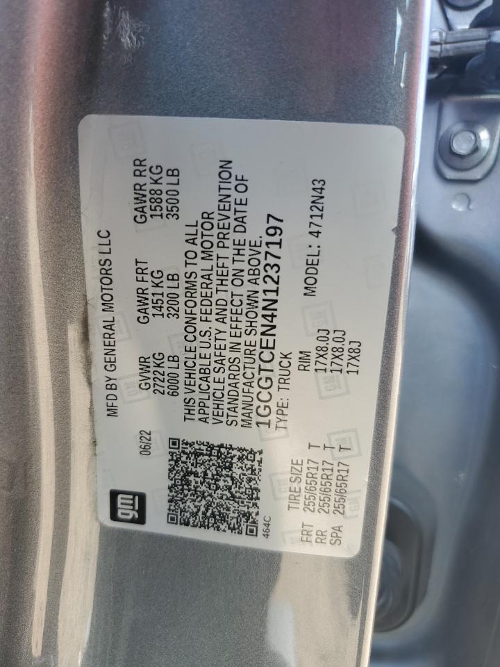 2022 Chevrolet Colorado Lt VIN: 1GCGTCEN4N1237197 Lot: 87373145