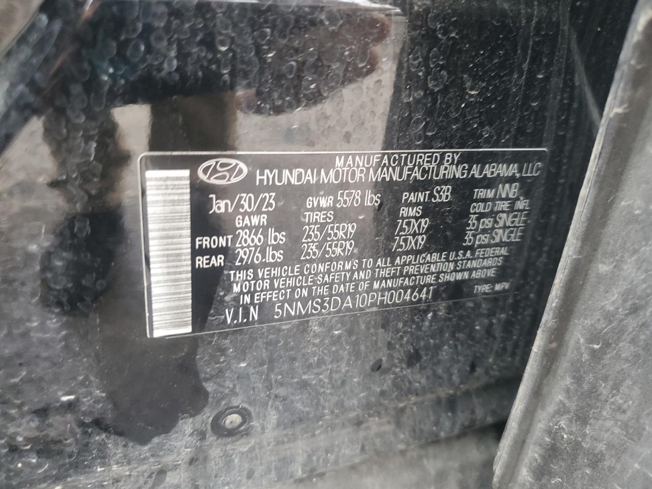 2023 Hyundai Santa Fe Sel Premium VIN: 5NMS3DA10PH004641 Lot: 85335925