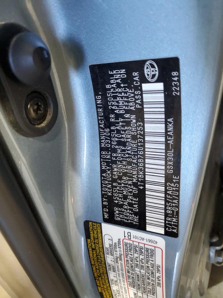 2006 Toyota Avalon Xl VIN: 4T1BK36B76U137253 Lot: 86285005