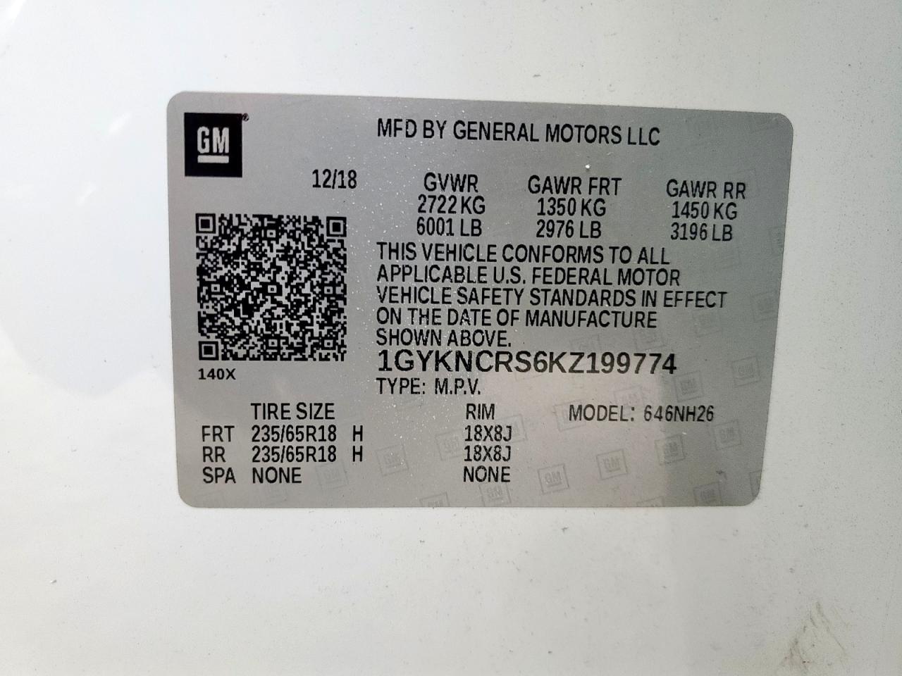 2019 Cadillac Xt5 Luxury VIN: 1GYKNCRS6KZ199774 Lot: 92817745