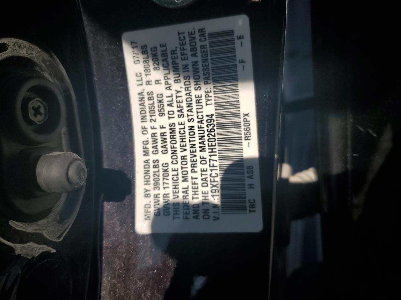 2017 Honda Civic Exl VIN: 19XFC1F71HE026394 Lot: 85485265