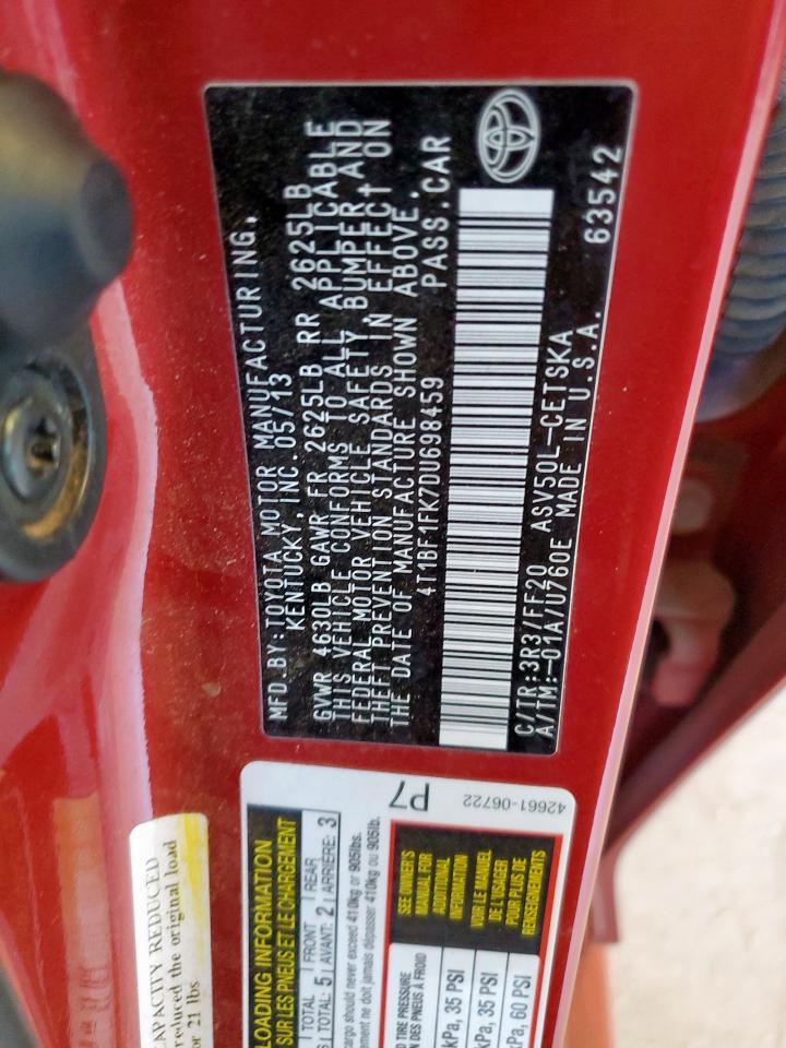 2013 Toyota Camry L VIN: 4T1BF1FK7DU698459 Lot: 85373355