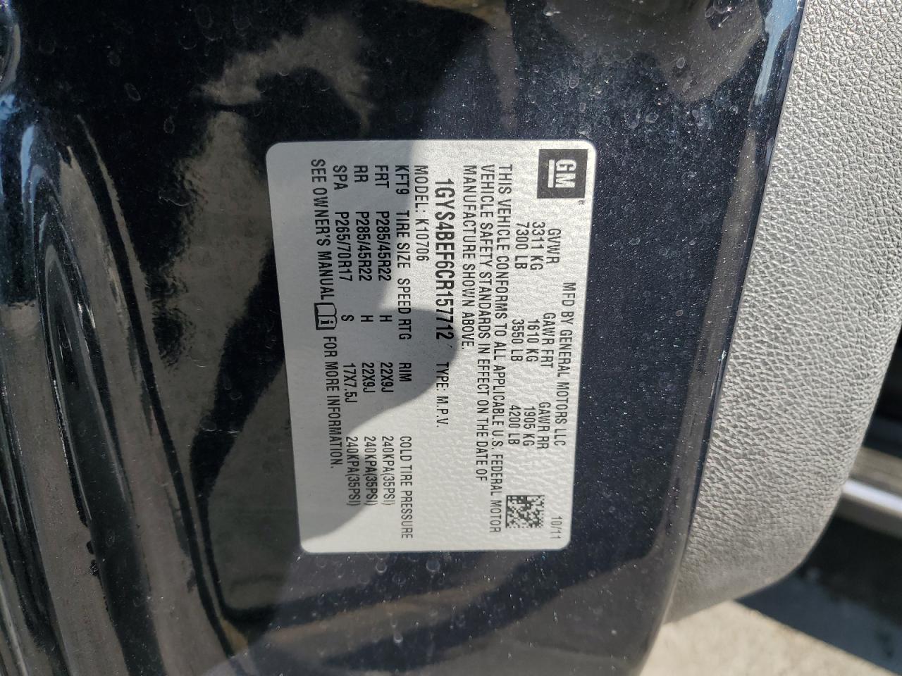 2012 Cadillac Escalade Luxury VIN: 1GYS4BEF6CR157712 Lot: 91134665