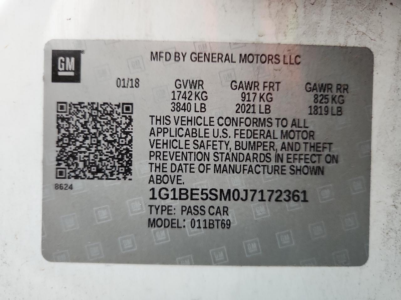 2018 Chevrolet Cruze Lt VIN: 1G1BE5SM0J7172361 Lot: 84968795