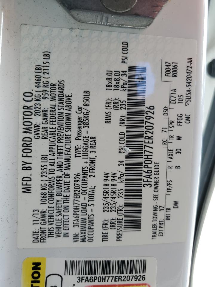 2014 Ford Fusion Se VIN: 3FA6P0H77ER207926 Lot: 85135415