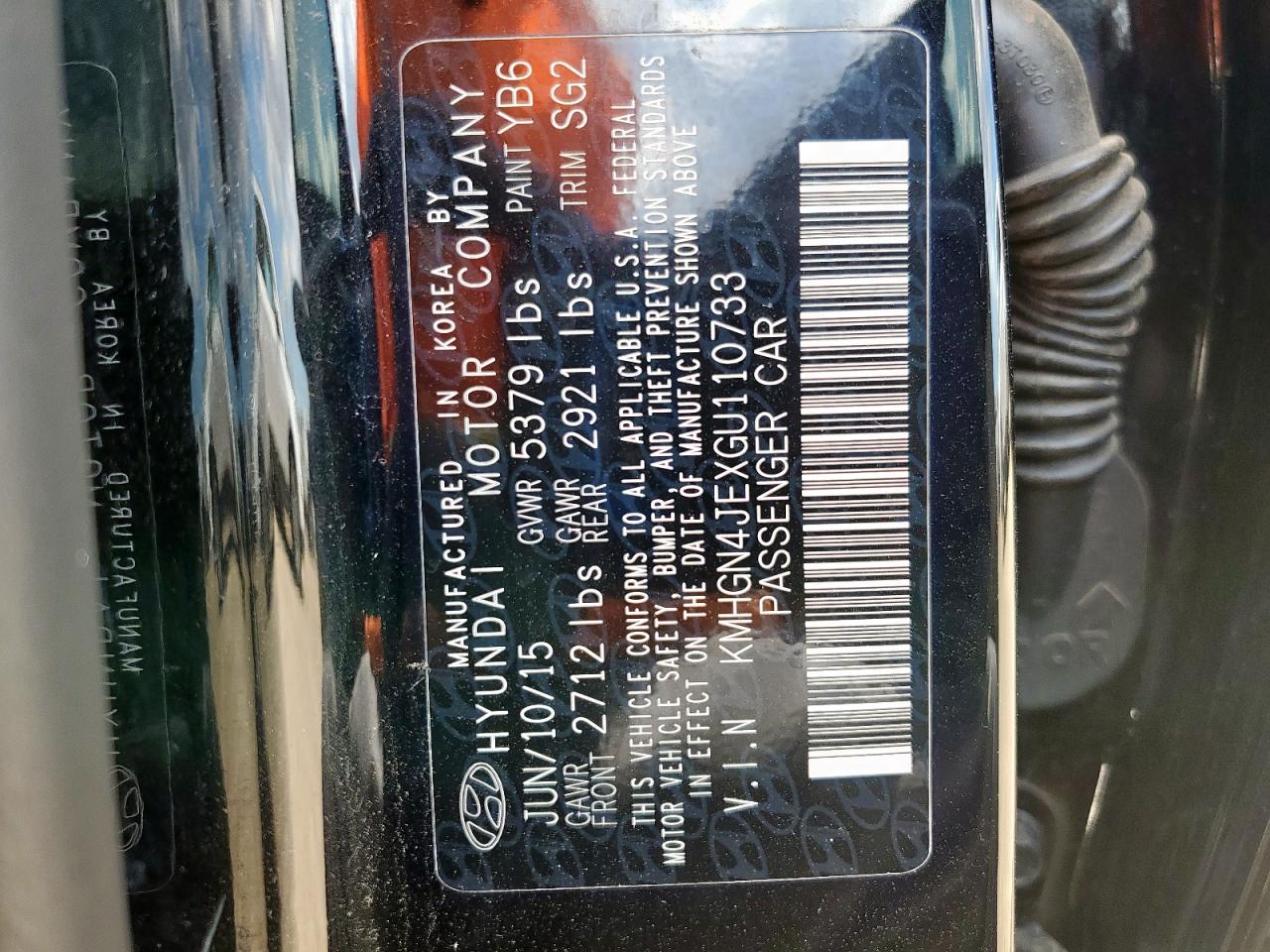 2016 Hyundai Genesis 3.8L VIN: KMHGN4JEXGU110733 Lot: 82007795