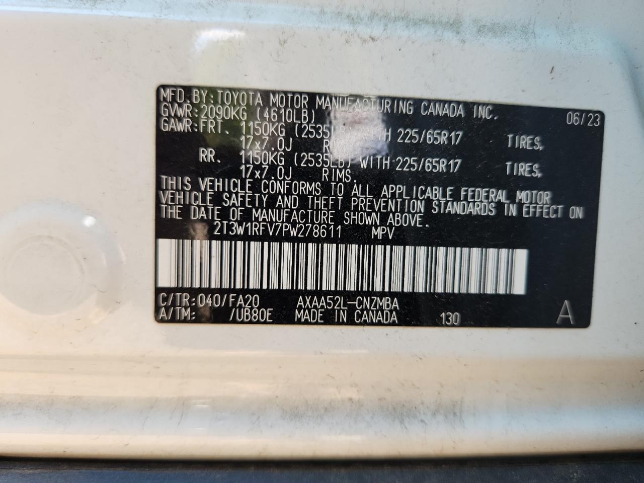 2023 Toyota Rav4 Xle VIN: 2T3W1RFV7PW278611 Lot: 86535315