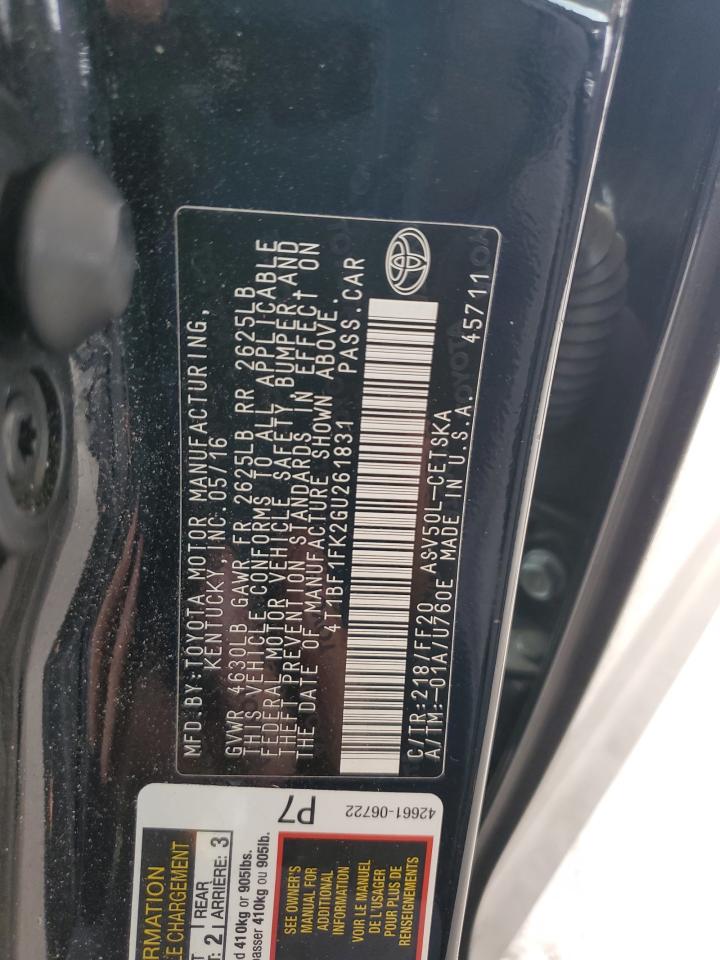 2016 Toyota Camry Le VIN: 4T1BF1FK2GU261831 Lot: 84212885