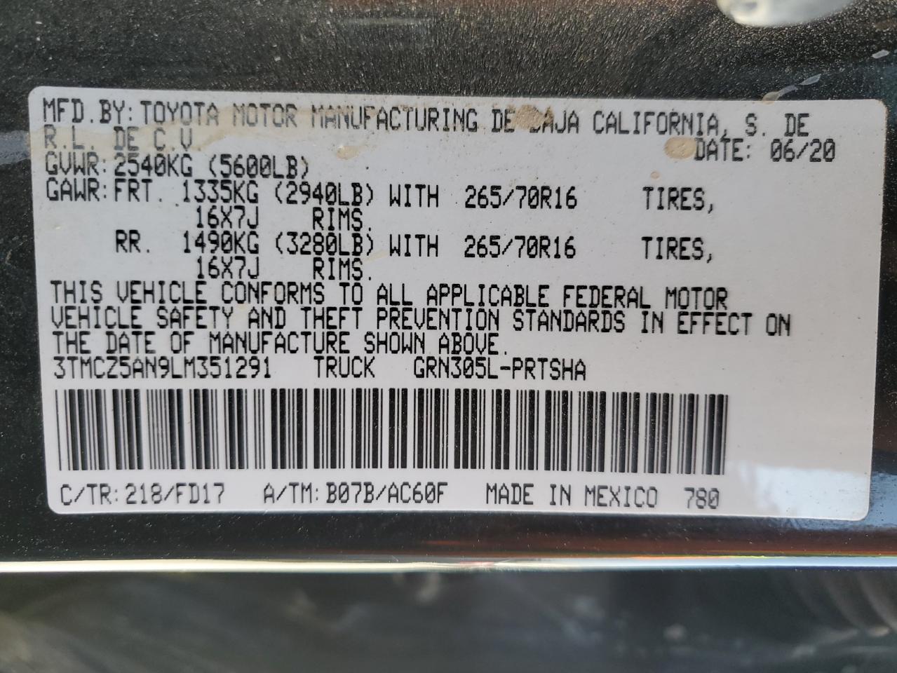 2020 Toyota Tacoma Double Cab VIN: 3TMCZ5AN9LM351291 Lot: 82294775