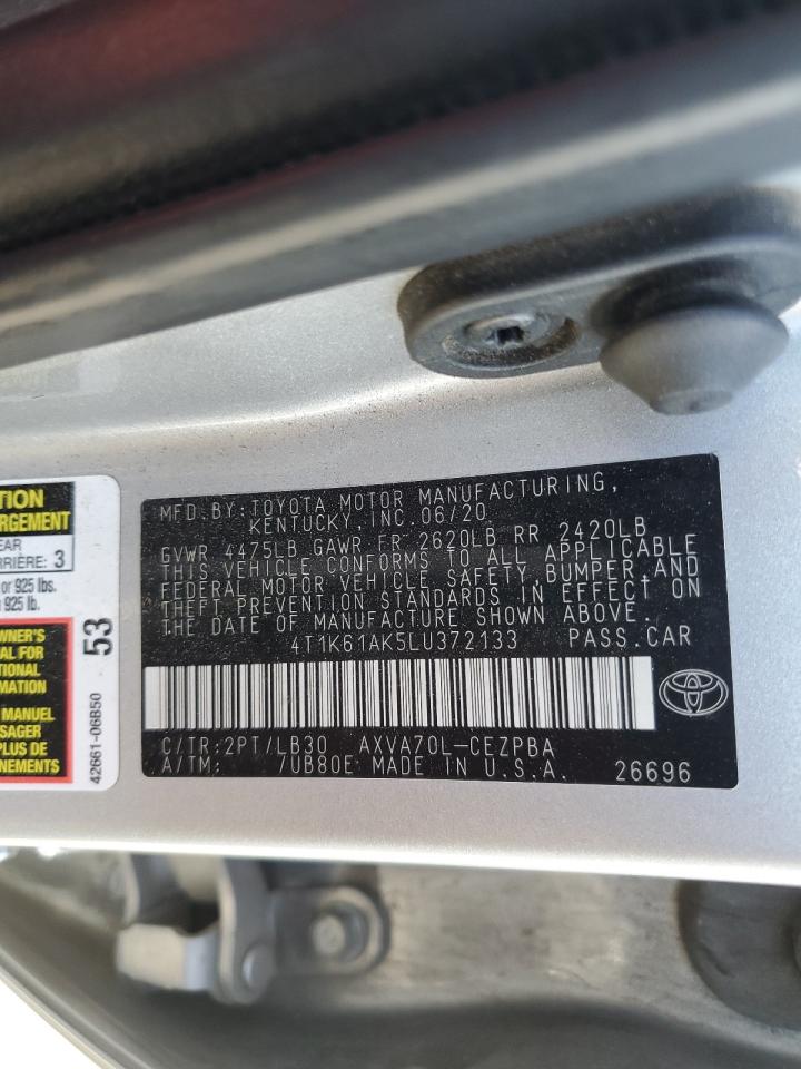 2020 Toyota Camry Xse VIN: 4T1K61AK5LU372133 Lot: 85551045
