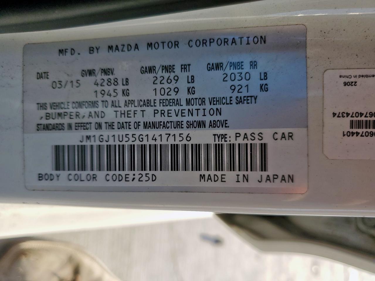 2016 Mazda 6 Sport VIN: JM1GJ1U55G1417156 Lot: 86066085