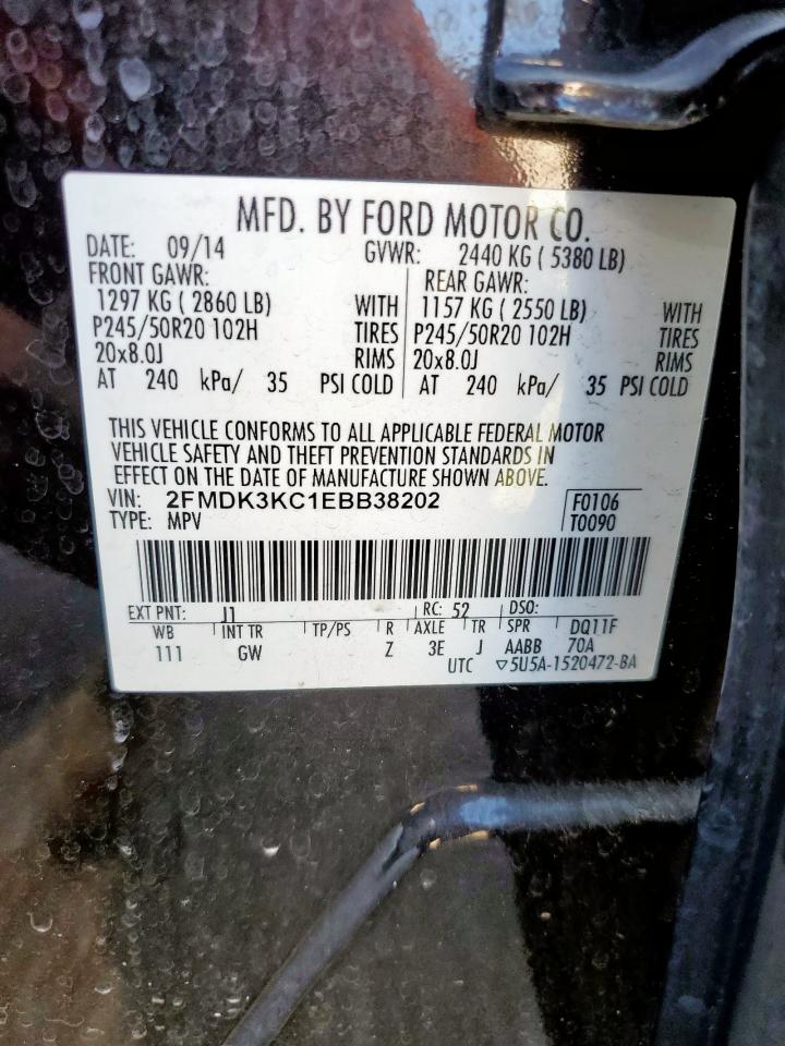 2014 Ford Edge Limited VIN: 2FMDK3KC1EBB38202 Lot: 86155675