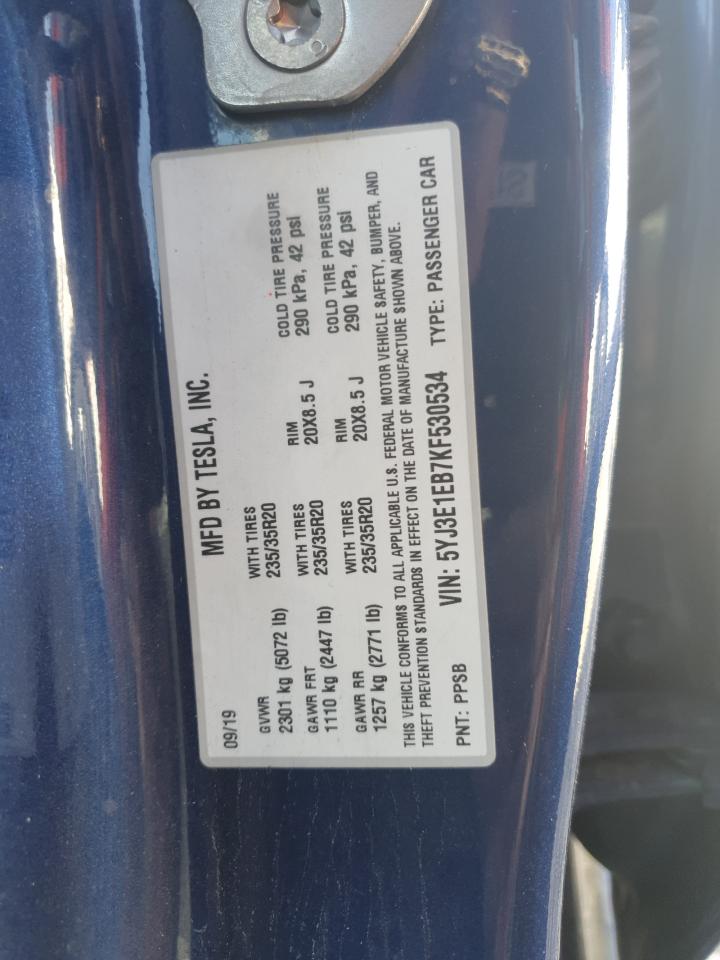2019 Tesla Model 3 VIN: 5YJ3E1EB7KF530534 Lot: 85145565