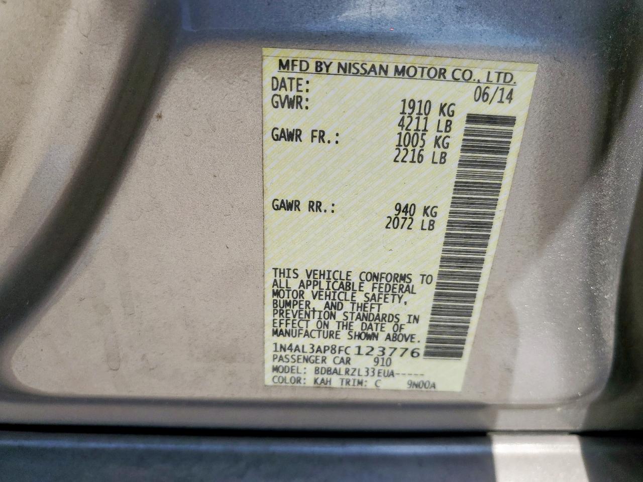 2015 Nissan Altima 2.5 VIN: 1N4AL3AP8FC123776 Lot: 85385815