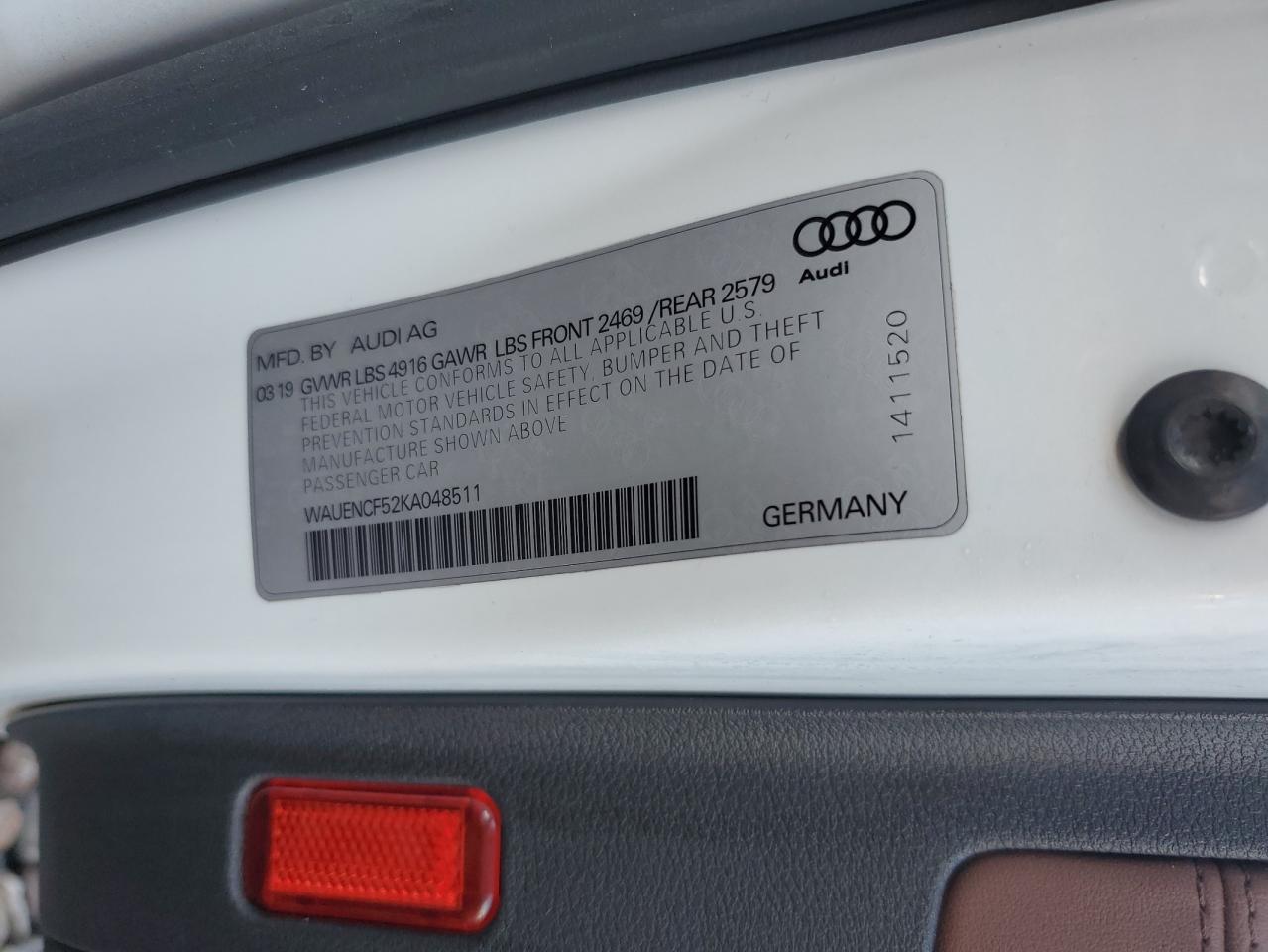 2019 Audi A5 Premium Plus S-Line VIN: WAUENCF52KA048511 Lot: 82313085