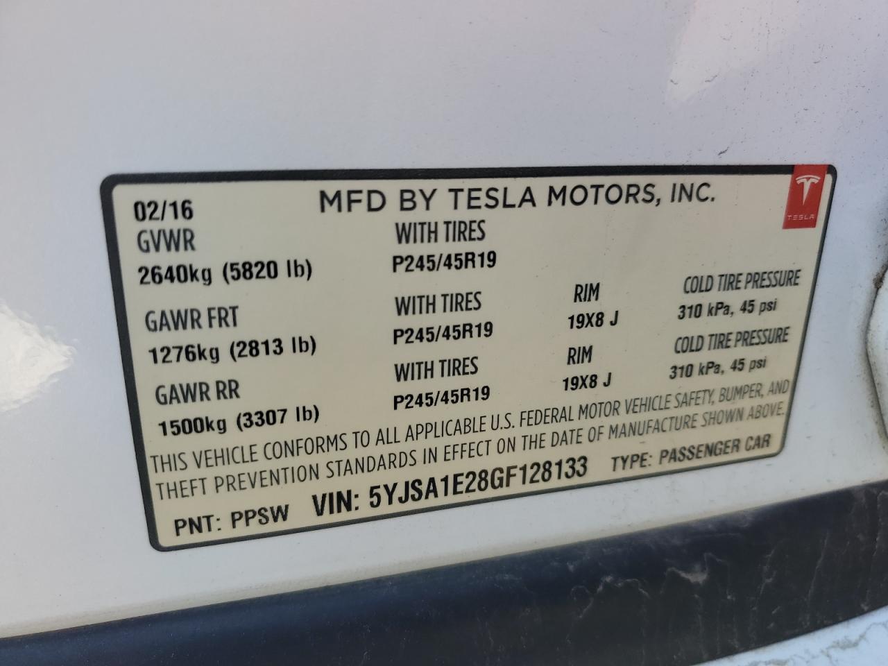 2016 Tesla Model S VIN: 5YJSA1E28GF128133 Lot: 86124405