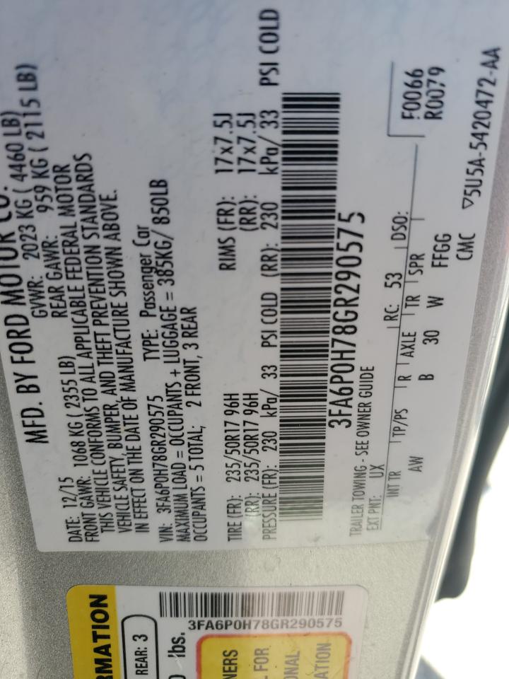 2016 Ford Fusion Se VIN: 3FA6P0H78GR29057 Lot: 85722145