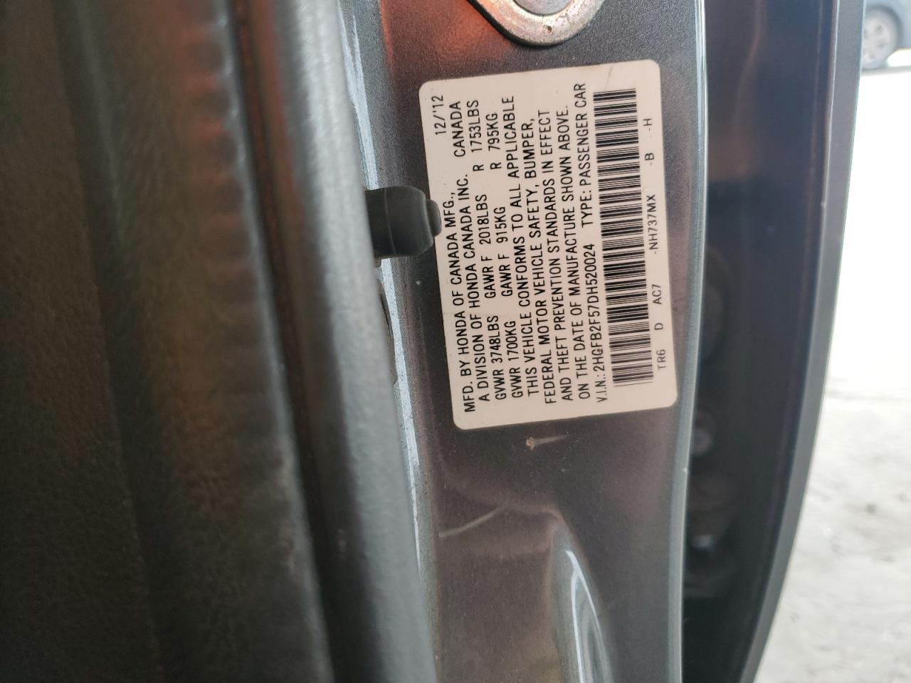 2013 Honda Civic Lx VIN: 2HGFB2F57DH520024 Lot: 82339745