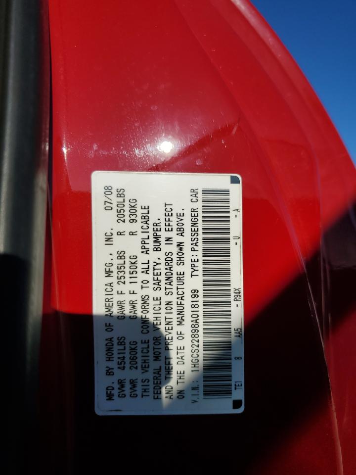 2008 Honda Accord Exl VIN: 1HGCS22898A018199 Lot: 85404975