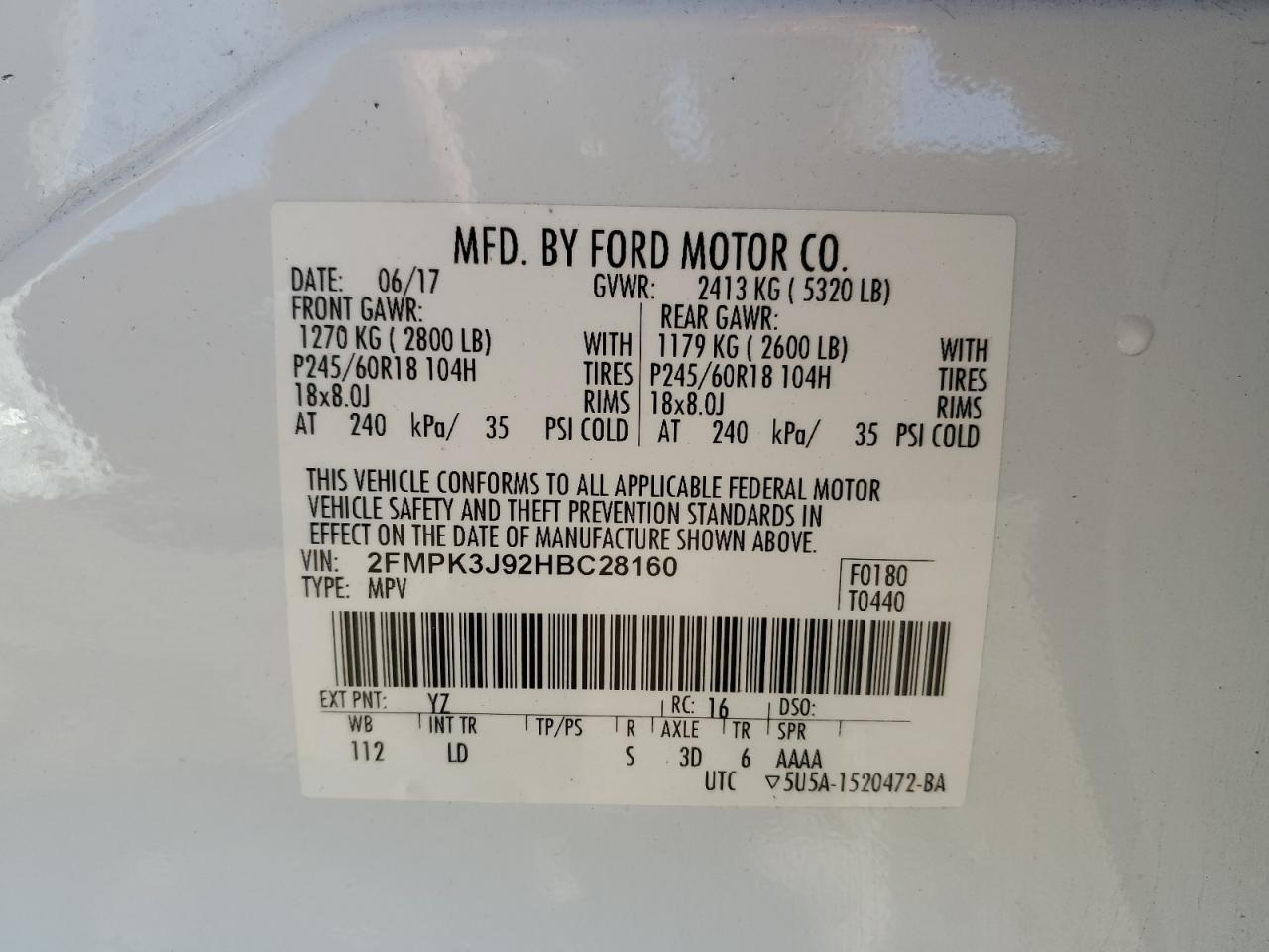 2017 Ford Edge Sel VIN: 2FMPK3J92HBC28160 Lot: 90841235